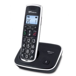 SPC Teléfono Inalámbrico 7608 Negro con Pantalla Grande, Teclas Grandes, DECT, ECO, Manos Libres, Agenda 60 Números y Compatibilidad con Audífonos - Referencia 7608N